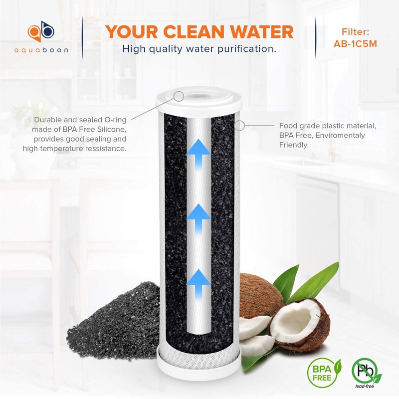 Aquaboon 5 Micron 10 x 2.5 House Water Filters Cartridges, Set of 2 Sediment & Carbon Filter Replacements Compatible with WHKF-WHWC, P5, WHKF-GD05 - Image 3